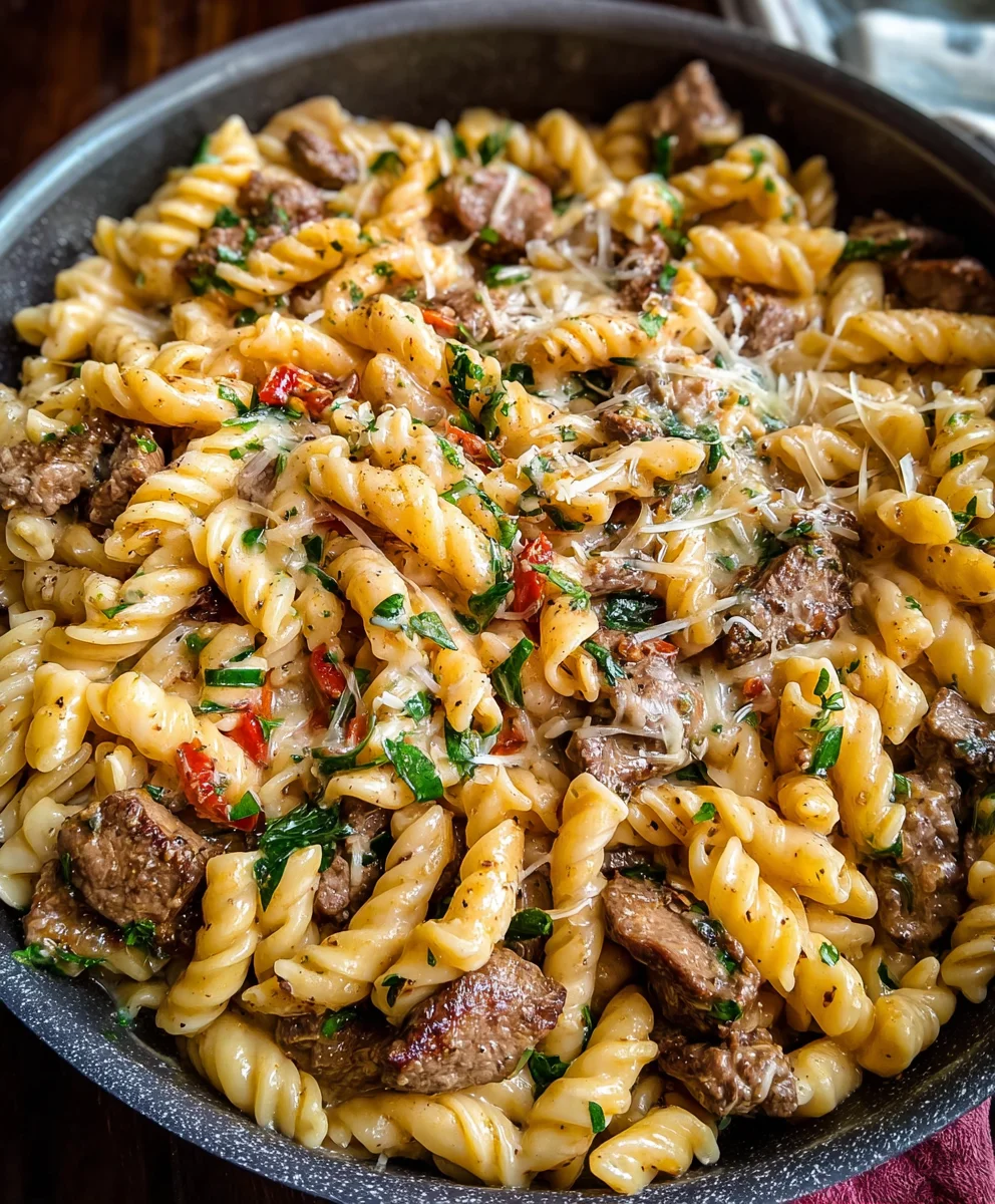Philly Cheesesteak Pasta- Easy Beef & Cheesy Dinner