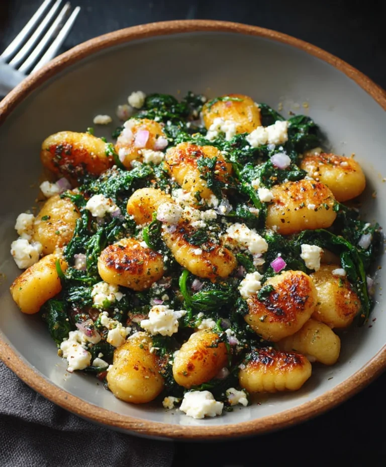 Crispy Gnocchi with Spinach Feta – Easy Quick Dinner