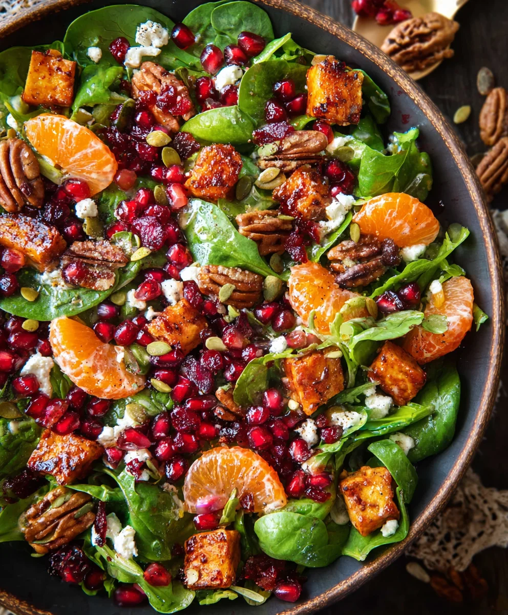 Shaved Brussels Sprout Salad-Pomegranate-Candied Pecans