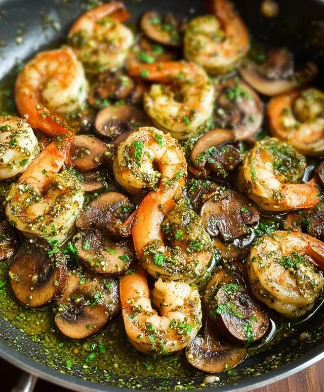 Pesto Shrimp with Mushrooms