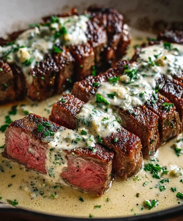Garlic Butter Steak With Parmesan Cream Sauce