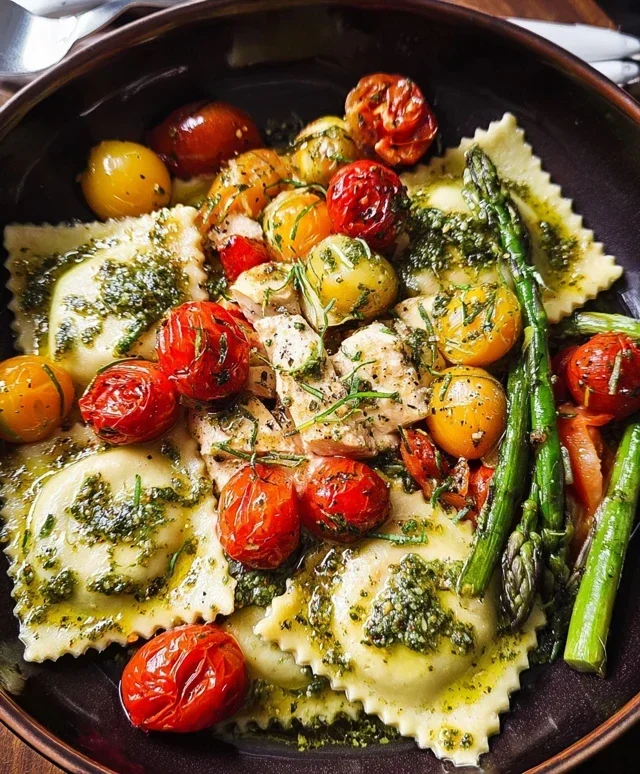 Chicken Ravioli with Pesto and Veggies