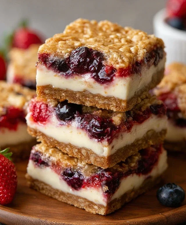 Berry Oatmeal Cheesecake Bars