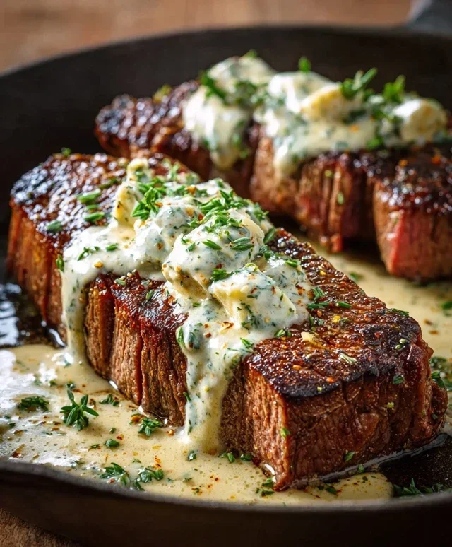 Garlic Butter Steak With Parmesan Cream Sauce