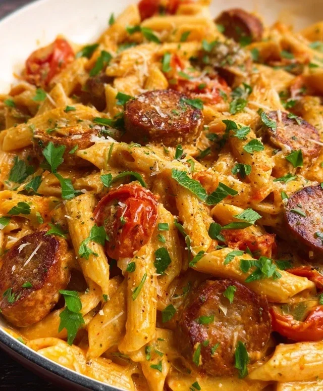 One Pot Creamy Cajun Sausage Pasta (30-Minutes)