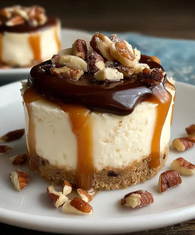 No Bake Turtle Mini Cheesecakes