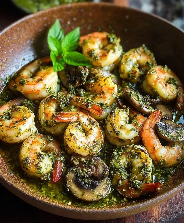 Pesto Shrimp with Mushrooms
