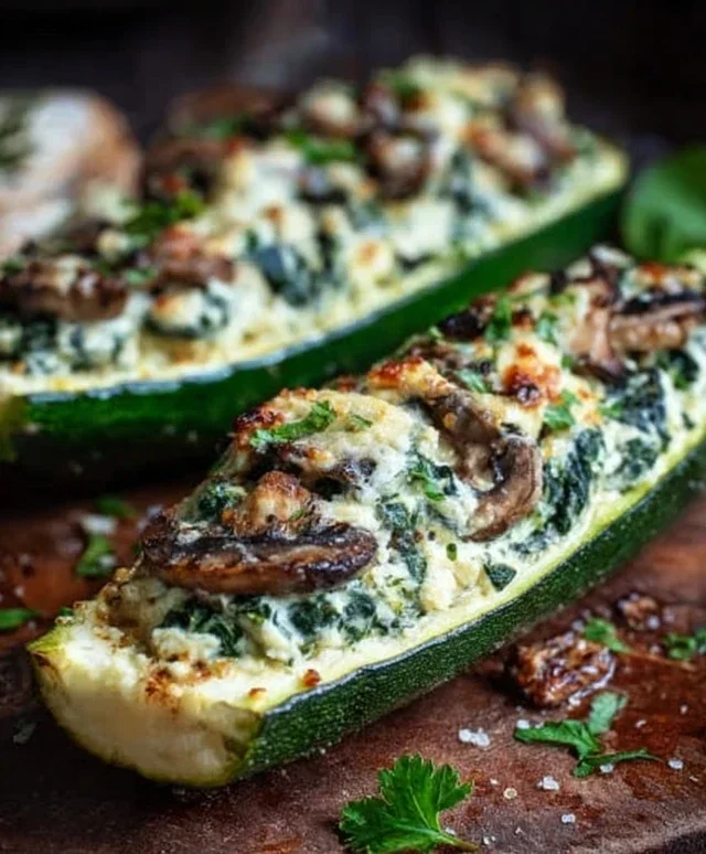 Spinach, Mushroom, and Ricotta Stuffed Zucchini Boats Recipe