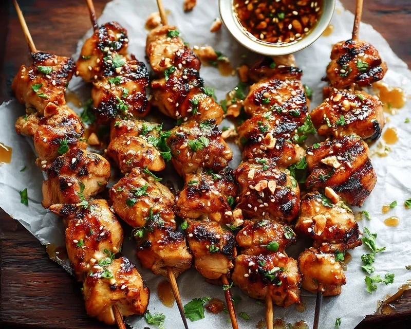 Easy Grilled Asian Chicken Skewers with Honey Garlic Sauce