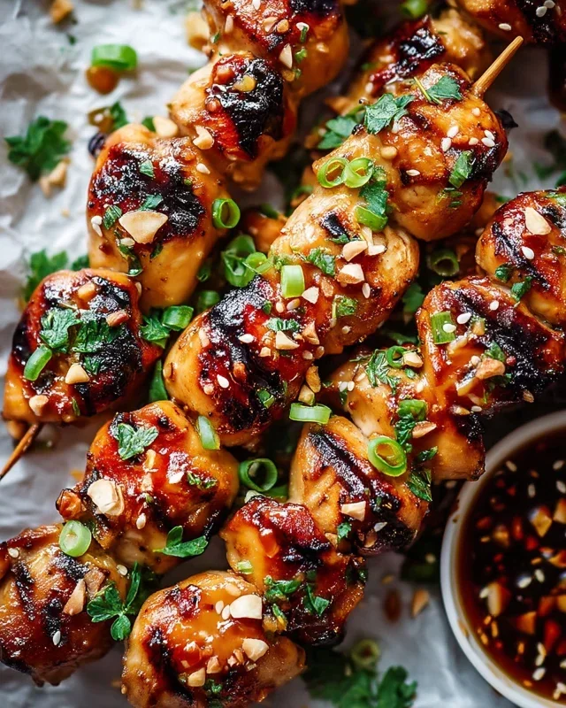 Easy Grilled Asian Chicken Skewers with Honey Garlic Sauce