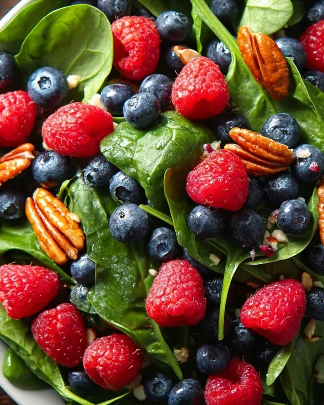 Berry Spinach Salad with Blueberries and Raspberries