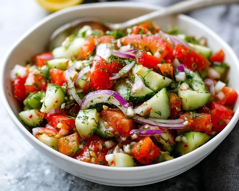 Mediterranean Salad with Cucumber, Tomato and Onion