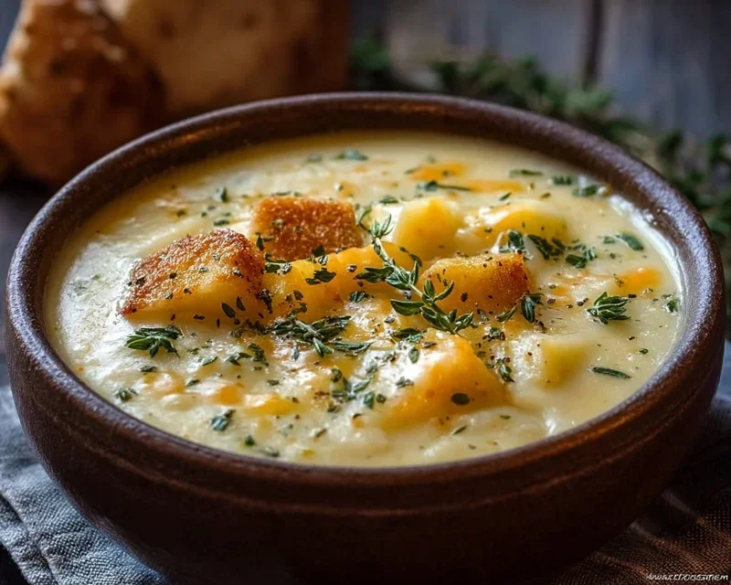 Hearty Cheddar Garlic Herb Potato Soup Recipe