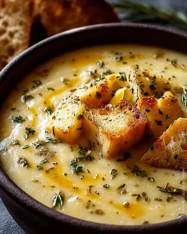 Hearty Cheddar Garlic Herb Potato Soup Recipe
