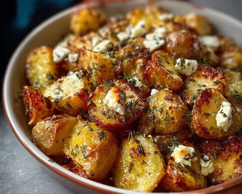 Roasted Potatoes With Baked Feta And Garlic