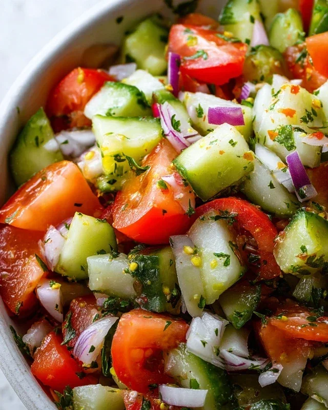 Mediterranean Salad with Cucumber, Tomato and Onion