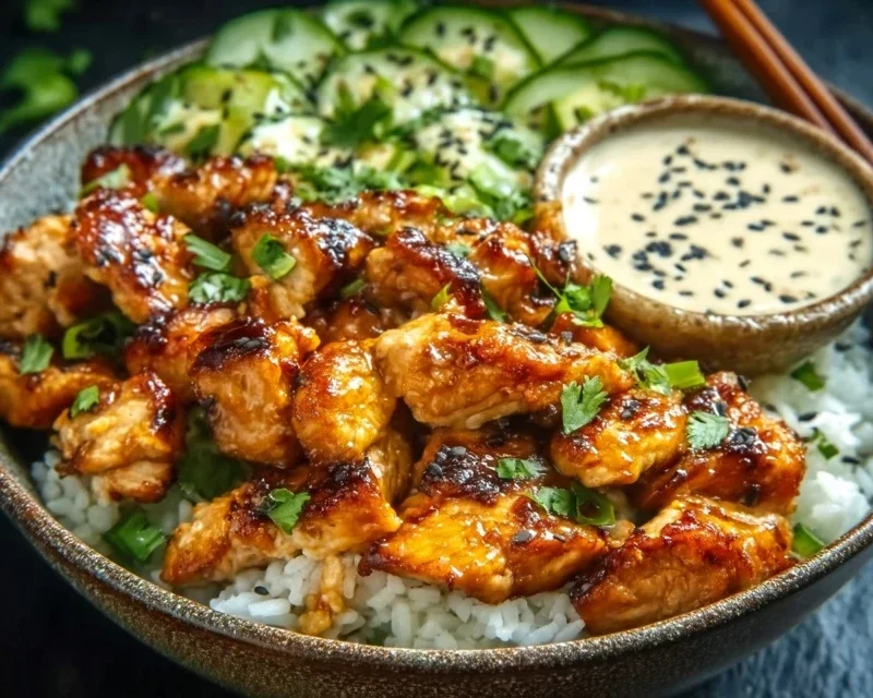 Spicy Honey-Gin Extract Extractger Chicken Bowls with Yum Yum Sauce
