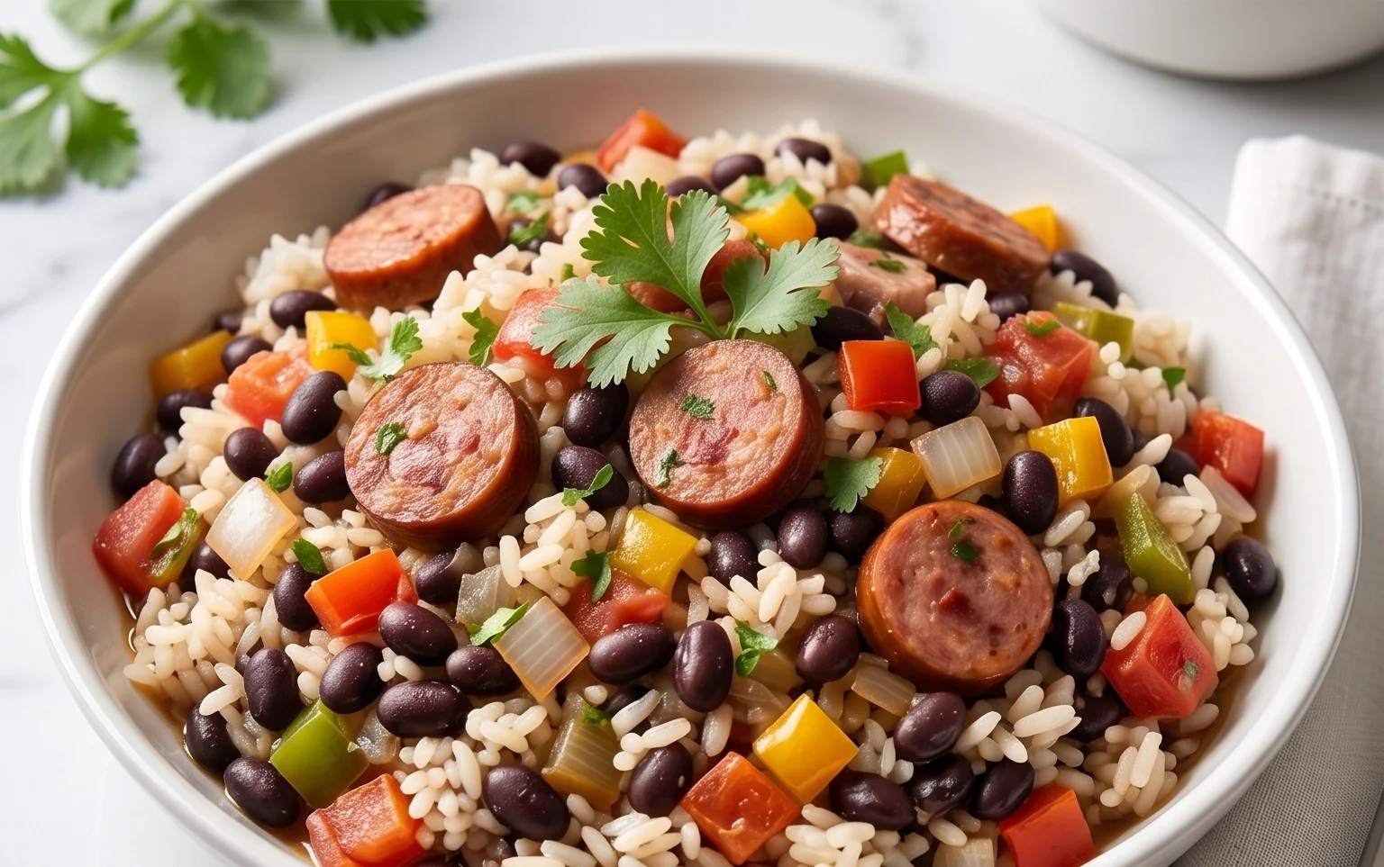Hearty Black Beans and Rice with Sausage