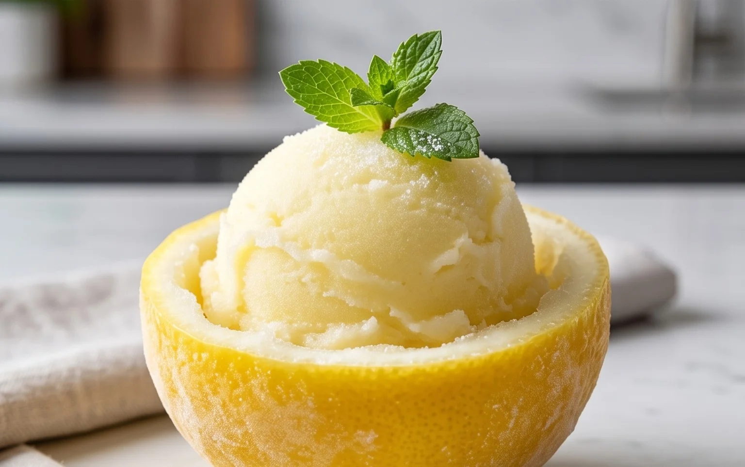 Sorbetto di Limone Dressed Up in a Frozen Lemon Shell