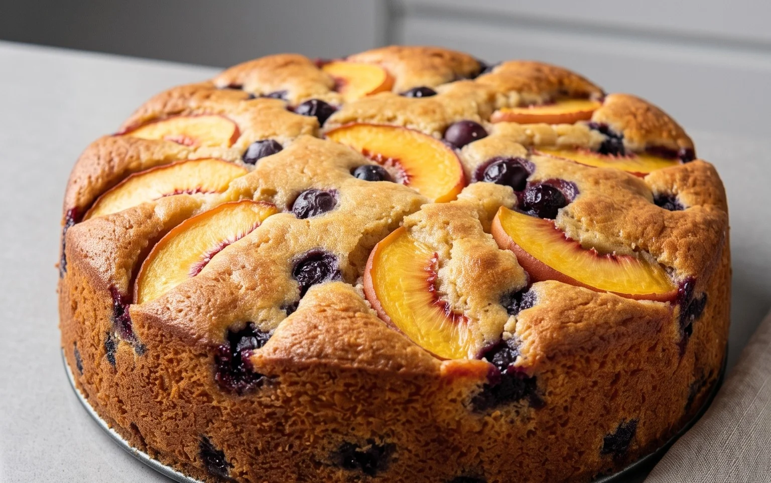 Peach and Blueberry Greek Yogurt Cake